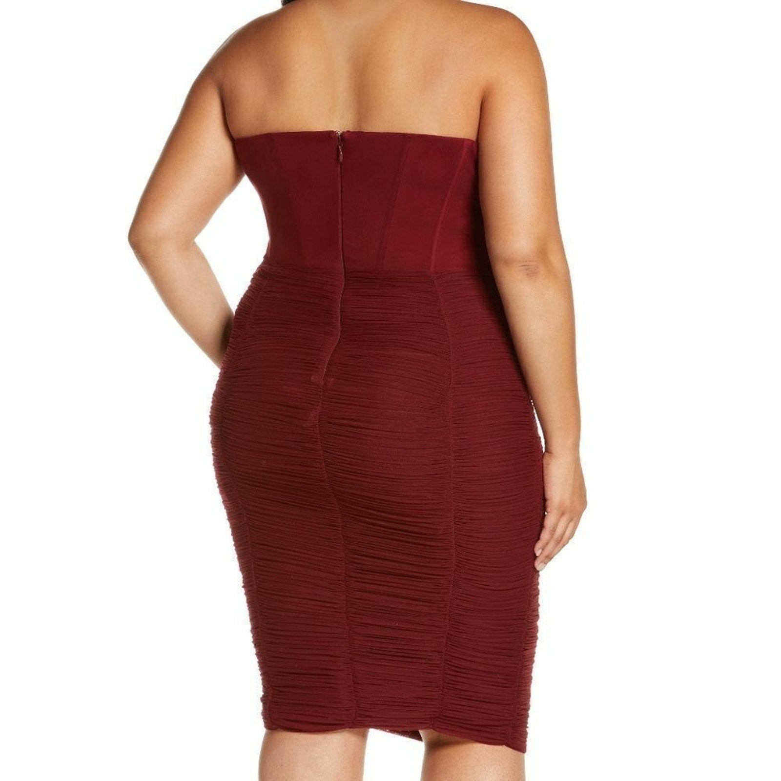 NWT Lavish Alice MESH CORSET STRAPLESS MIDI DRESS IN BURGUNDY - size 16